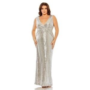 NWT | Mac Duggal 68538 Nude Silver Sequin Sleeveless Column Gown 20W - $398